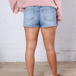 Laurel High Rise Distressed Denim Shorts - Victoria Blue