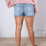 Laurel High Rise Distressed Denim Shorts - Victoria Blue