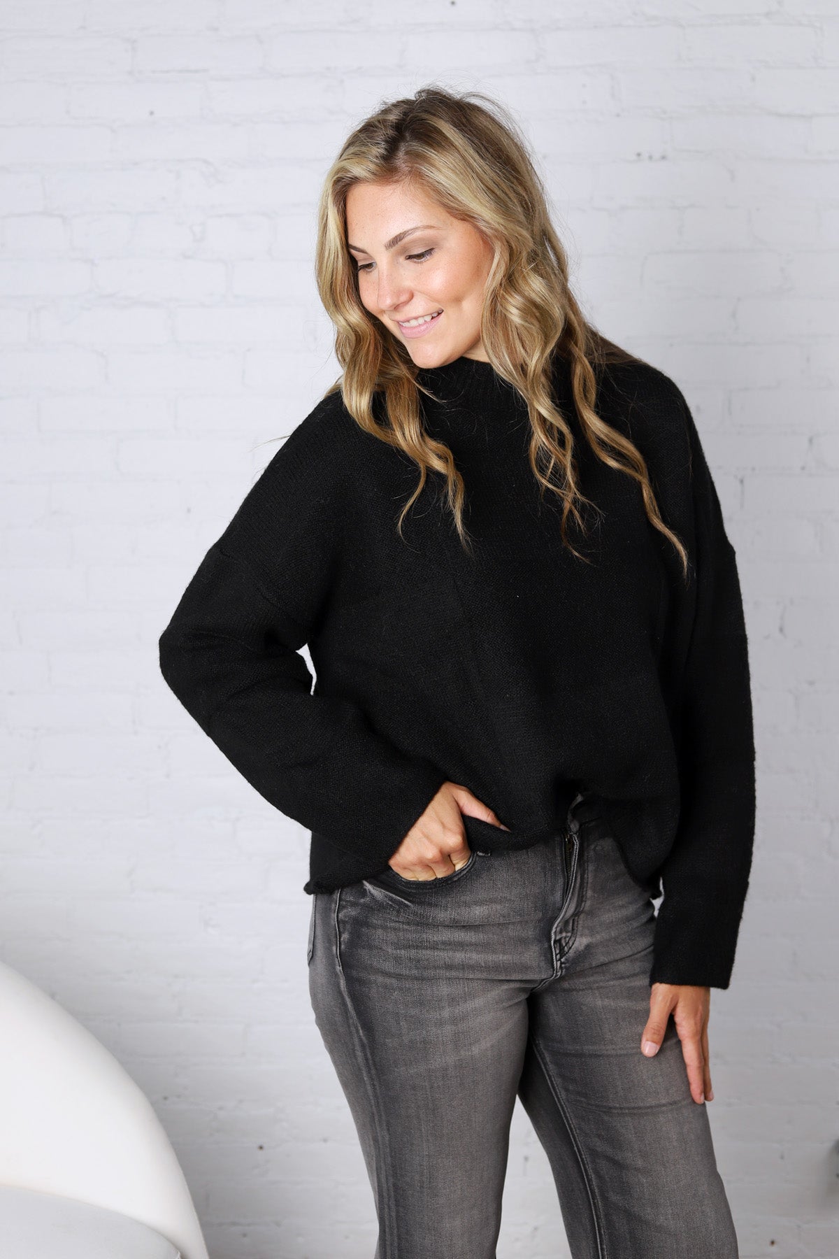 Leighton Patchwork Detail Sweater - Black