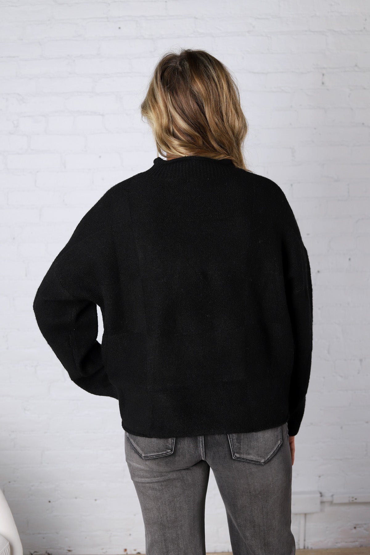 Leighton Patchwork Detail Sweater - Black FINAL SALE