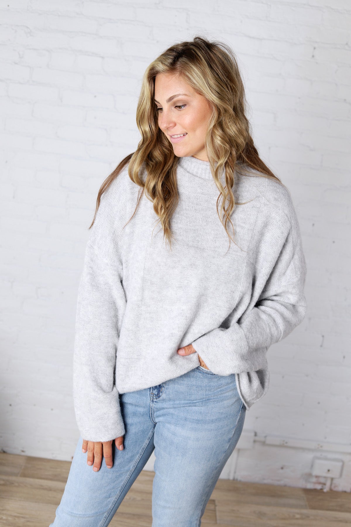 Leighton Patchwork Detail Sweater - Heather Grey