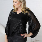 Leila Balloon Sleeve Sequin Blouse - Black