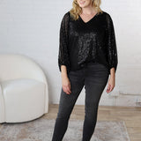 Leila Balloon Sleeve Sequin Blouse - Black