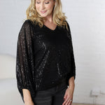 Leila Balloon Sleeve Sequin Blouse - Black