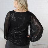 Leila Balloon Sleeve Sequin Blouse - Black