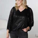 Leila Balloon Sleeve Sequin Blouse - Black