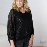 Leila Balloon Sleeve Sequin Blouse - Black - FINAL SALE