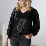 Leila Balloon Sleeve Sequin Blouse - Black - FINAL SALE