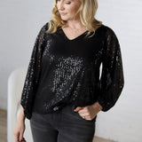 Leila Balloon Sleeve Sequin Blouse - Black - FINAL SALE