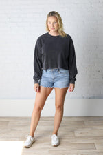 Leisa Drop Shoulder Cropped Sweatshirt - Black