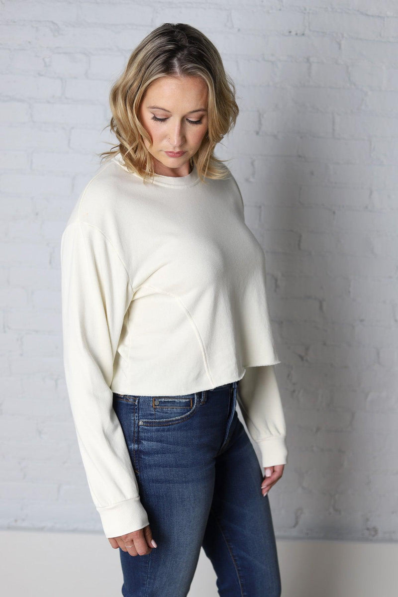 Leisa Drop Shoulder Cropped Sweatshirt - Cream