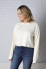 Leisa Drop Shoulder Cropped Sweatshirt - Cream