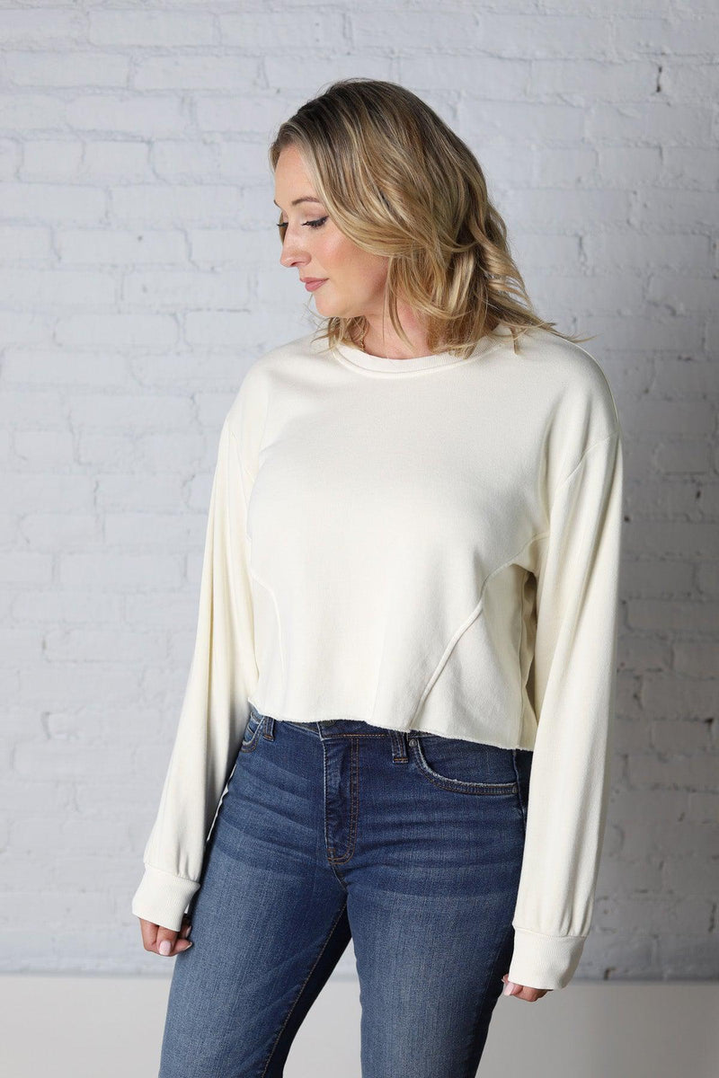 Leisa Drop Shoulder Cropped Sweatshirt - Cream
