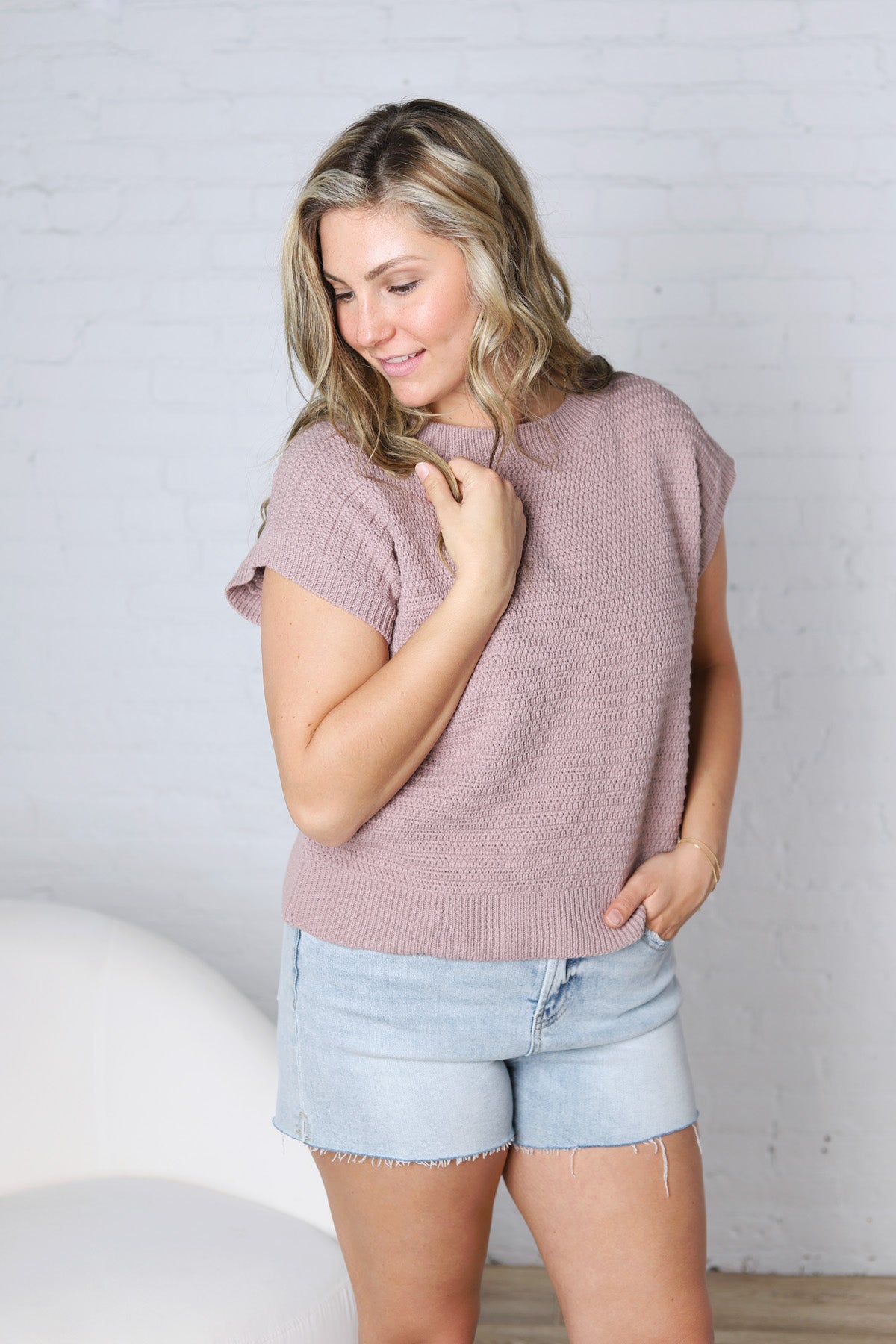 Lena Knit Cap Sleeve Sweater - Lilac