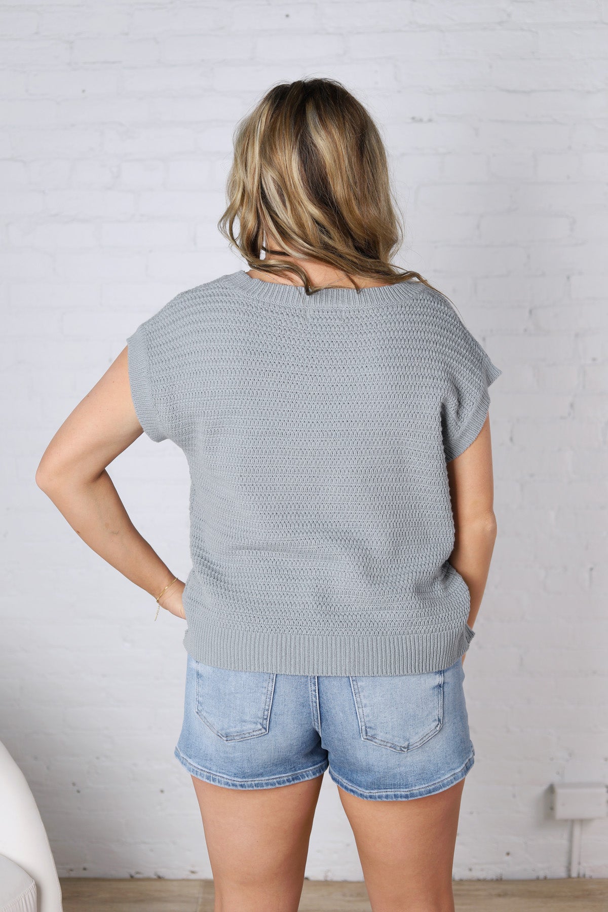 Lena Knit Cap Sleeve Sweater - Lt Teal FINAL SALE