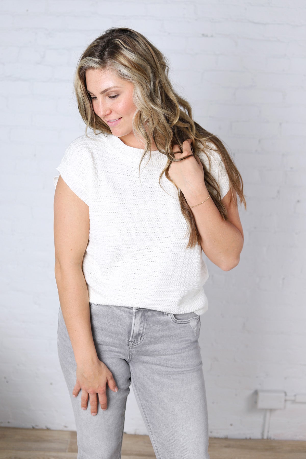 Lena Knit Cap Sleeve Sweater - Off White