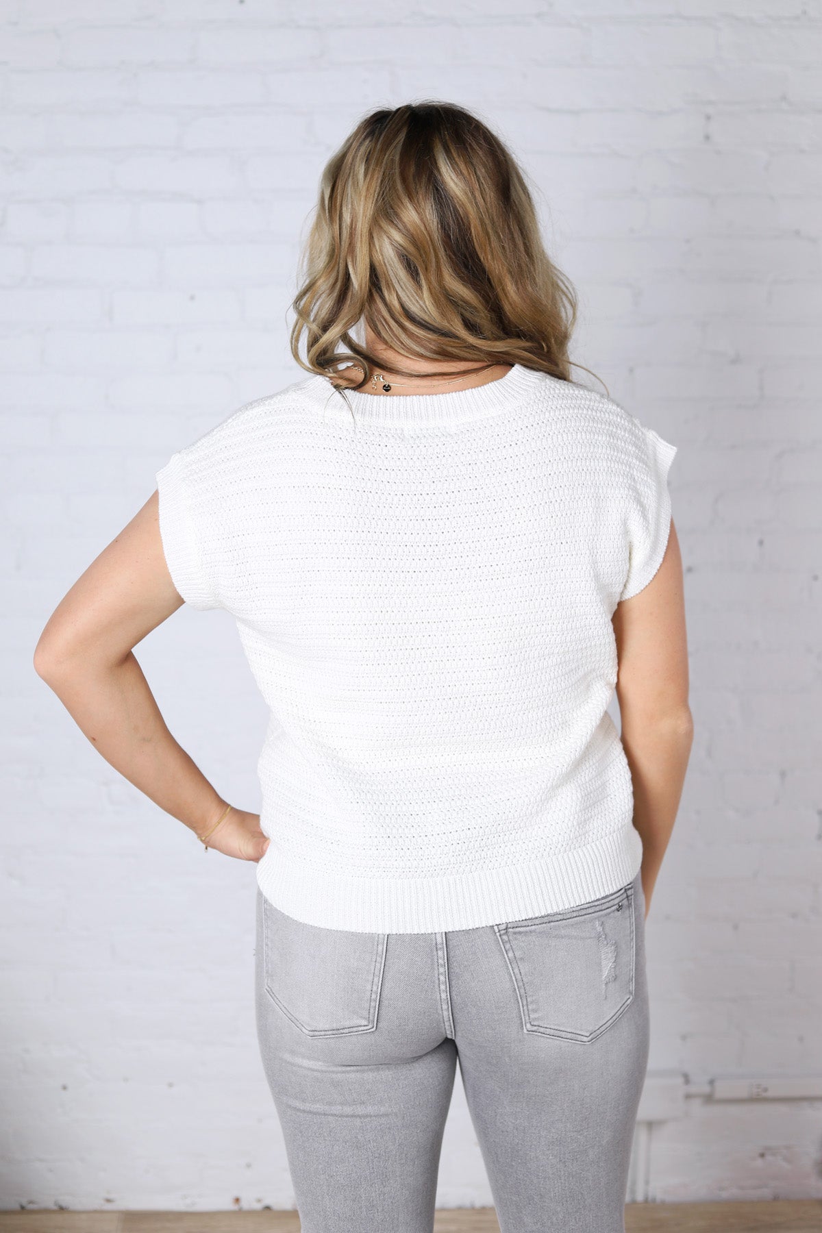 Lena Knit Cap Sleeve Sweater - Off White