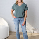 Lena Woven Airflow V-Neck Top - Ash Jade