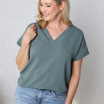 Lena Woven Airflow V-Neck Top - Ash Jade