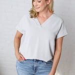 Lena Woven Airflow V-Neck Top - Lt Cement