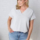 Lena Woven Airflow V-Neck Top - Lt Cement