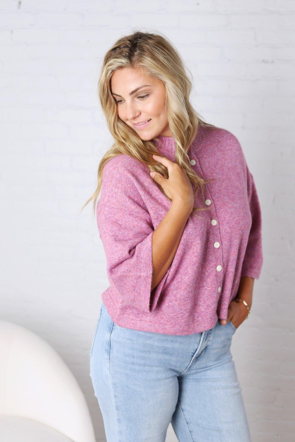Lennie Elbow Length Sweater Cardigan - Purple Blue
