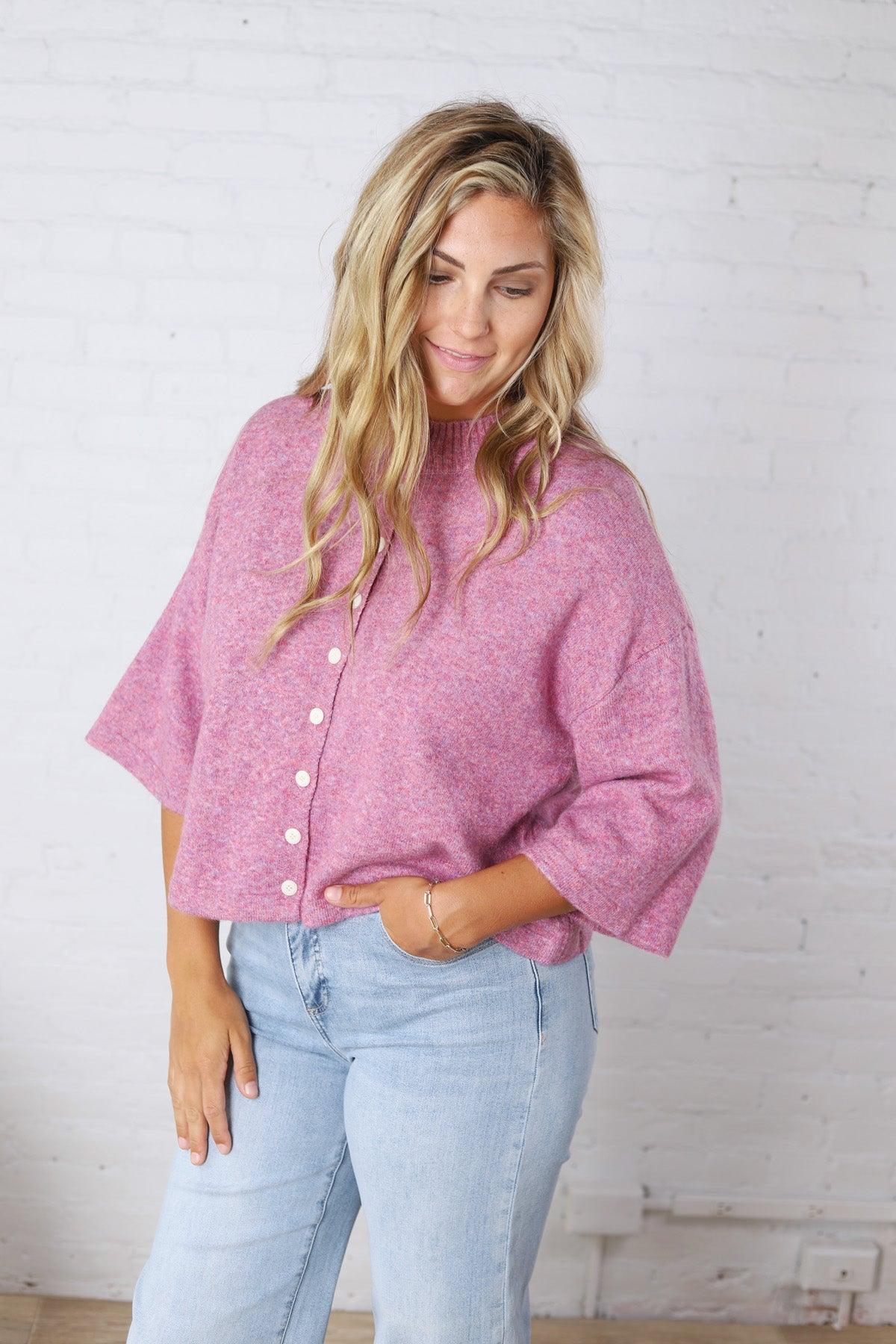 Lennie Elbow Length Sweater Cardigan - Purple Blue