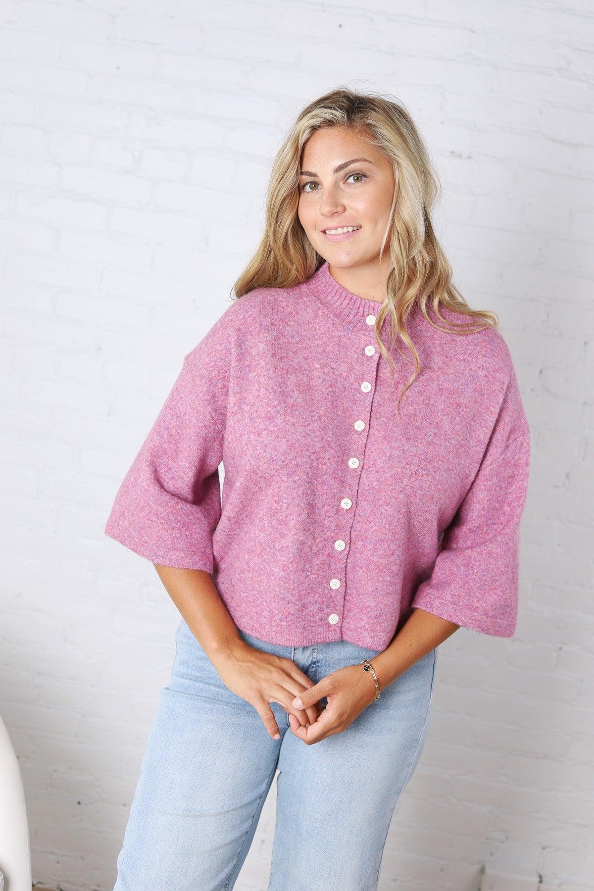 Lennie Elbow Length Sweater Cardigan - Purple Blue