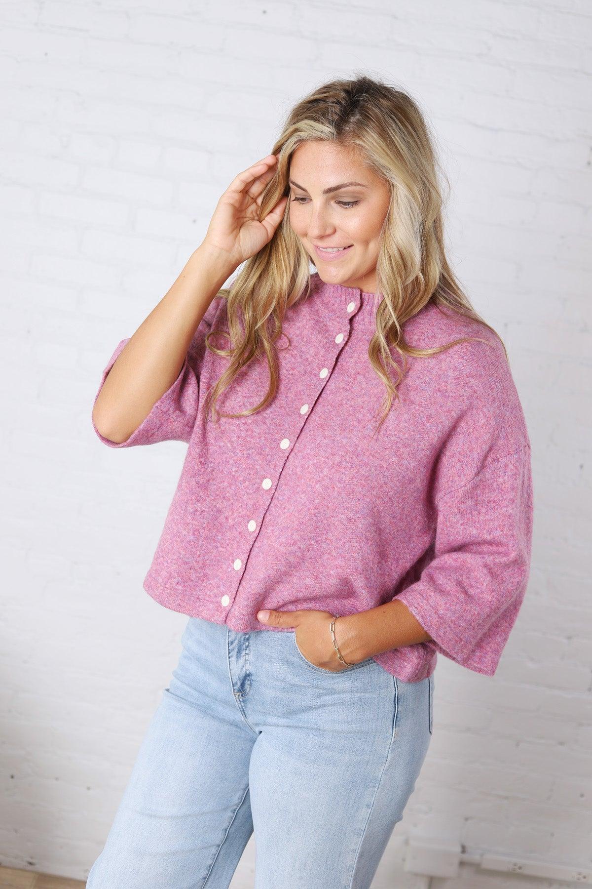 Lennie Elbow Length Sweater Cardigan - Purple Blue