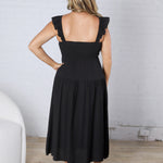Lennon Smocked Ruffle Sleeve Midi Dress - Black