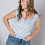 Leny Striped Square Neck Tank - Powder Blue FINAL SALE