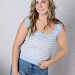 Leny Striped Square Neck Tank - Powder Blue FINAL SALE