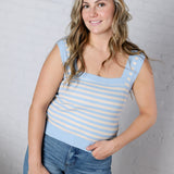 Leny Striped Square Neck Tank - Powder Blue FINAL SALE