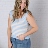 Leny Striped Square Neck Tank - Powder Blue FINAL SALE