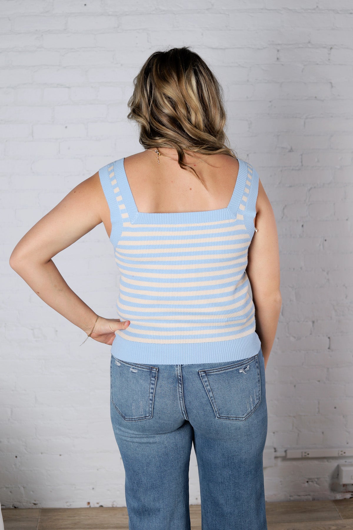 Leny Striped Square Neck Tank - Powder Blue FINAL SALE
