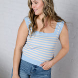 Leny Striped Square Neck Tank - Powder Blue FINAL SALE