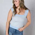 Leny Striped Square Neck Tank - Powder Blue
