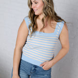Leny Striped Square Neck Tank - Powder Blue