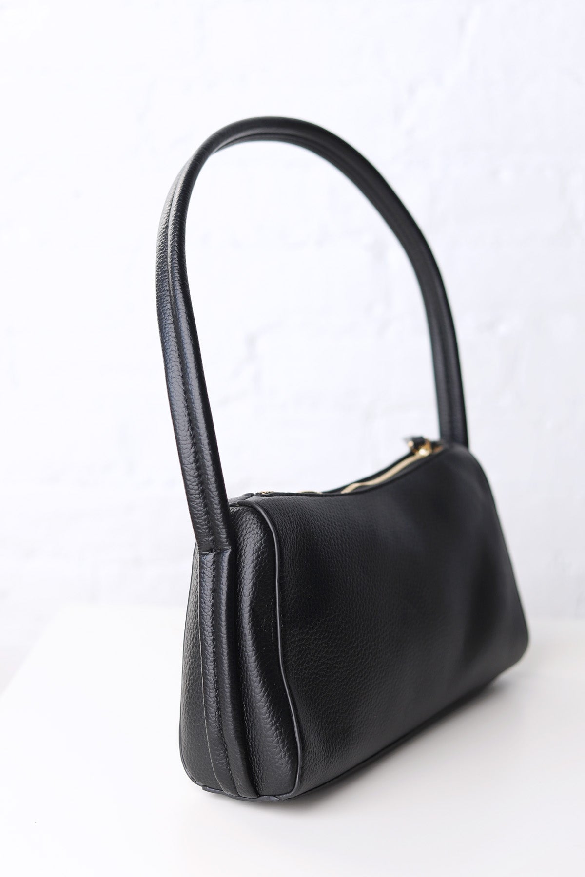 Leona Top Zip Baguette Shoulder Bag - Black