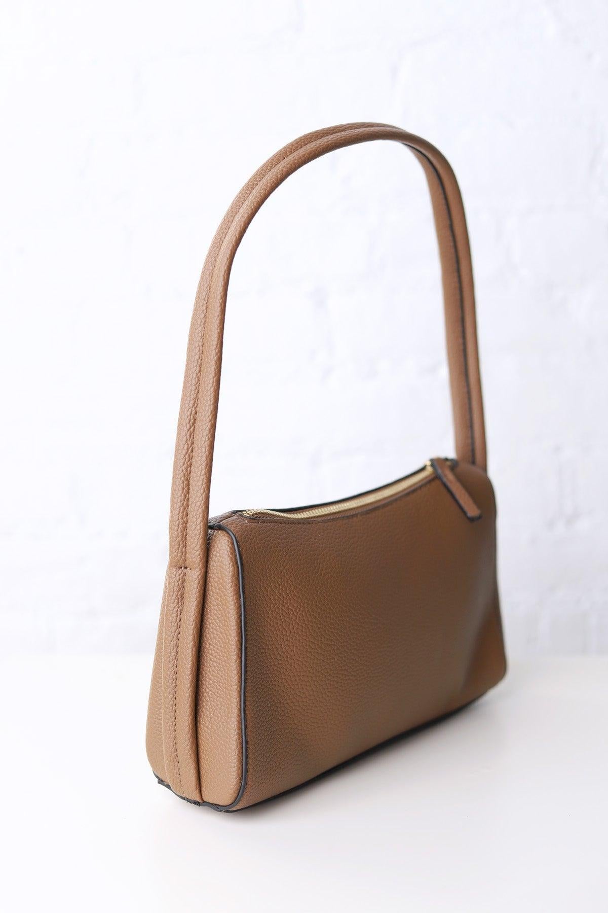 Leona Top Zip Baguette Shoulder Bag - Taupe