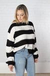 Lesha Striped Crew Neck Sweater - Black
