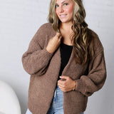 Lia Textured Popcorn Knit Open-Front Cardigan
