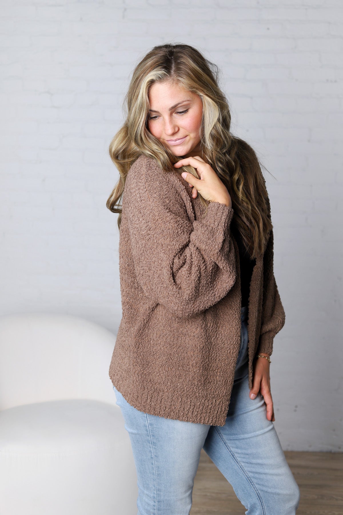 Lia Textured Popcorn Knit Open-Front Cardigan