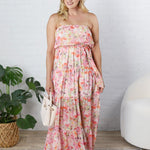 Lillian Watercolor Floral Maxi Dress - Coral/Pink