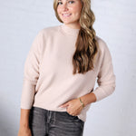 Lillith Chunky Ribbed Mock Neck Sweater - Light Beige