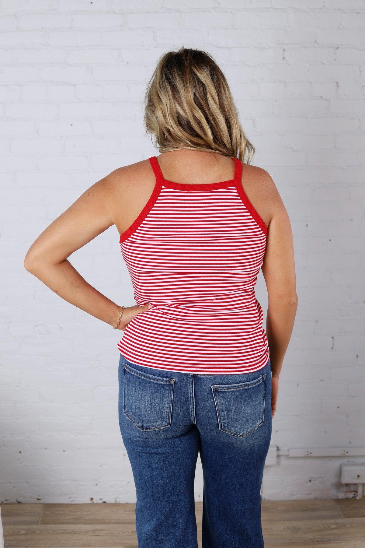 Lindyn Ribbed Halter Tank - Red - FINAL SALE