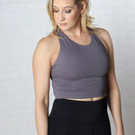 Linnea Strap Back Cropped Top with Built In Sports Bra - Grey