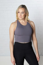 Linnea Strap Back Cropped Top with Built In Sports Bra - Grey
