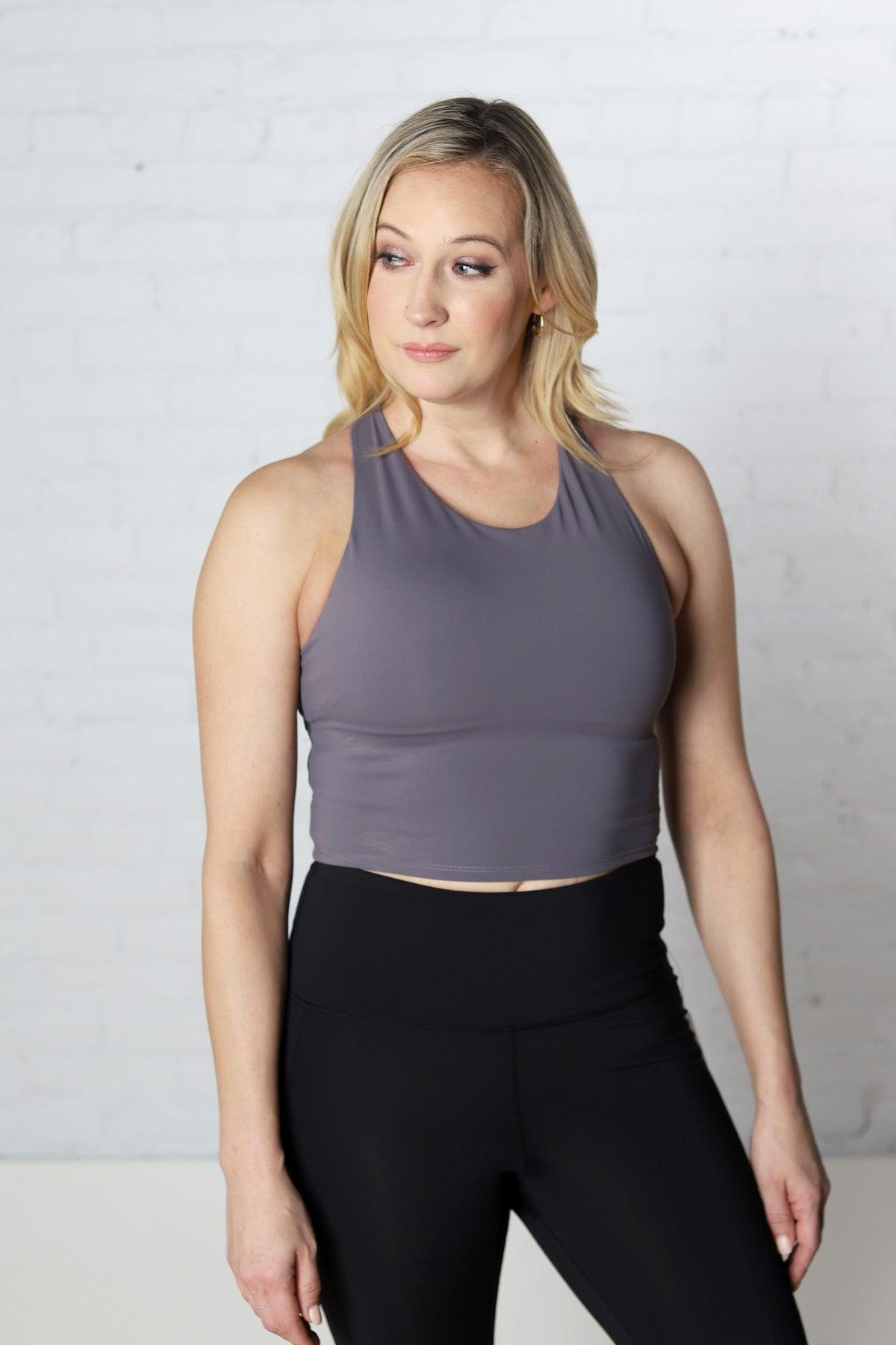 Linnea Strap Back Cropped Top with Built In Sports Bra - Grape