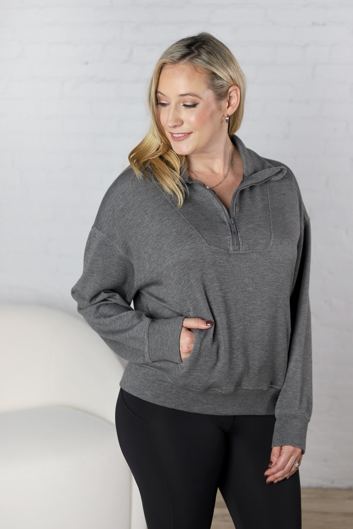 Linsy Modal Poly Quarter Zip - H Charcoal